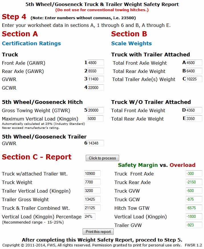 full weight safety report for fifth wheel